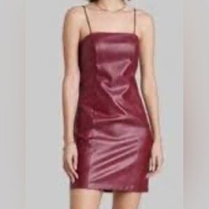 Gameday Burgundy Faux Leather Spaghetti Strap Dress Large